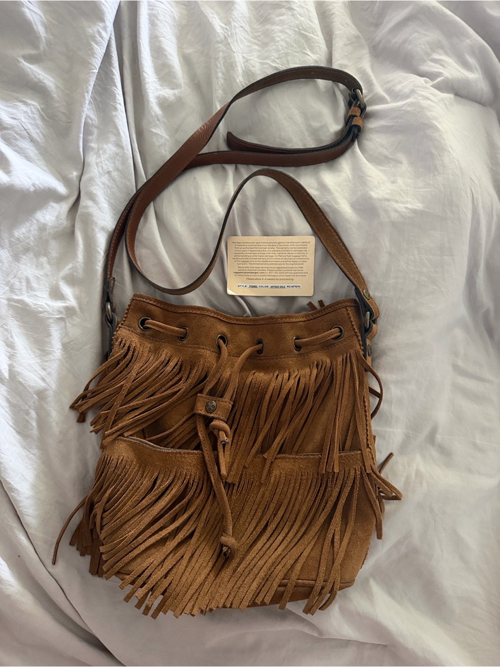 Patricia Nash Boho Fringe Suede Leather Crossbody Bag - Brown